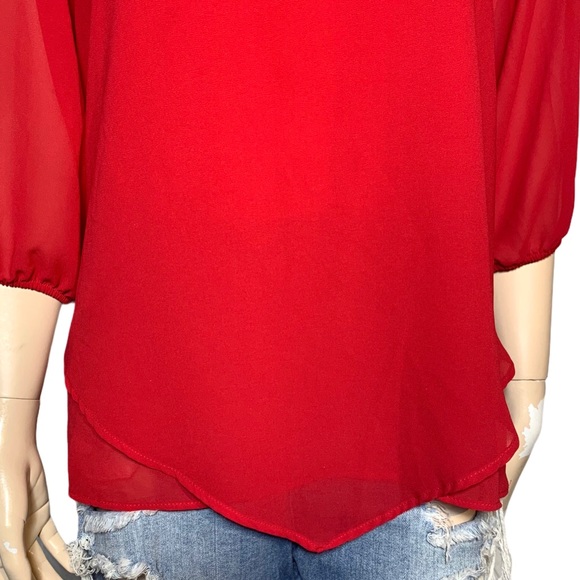 Faith and Joy Red V Neck Blouse Size Small - Picture 4 of 13